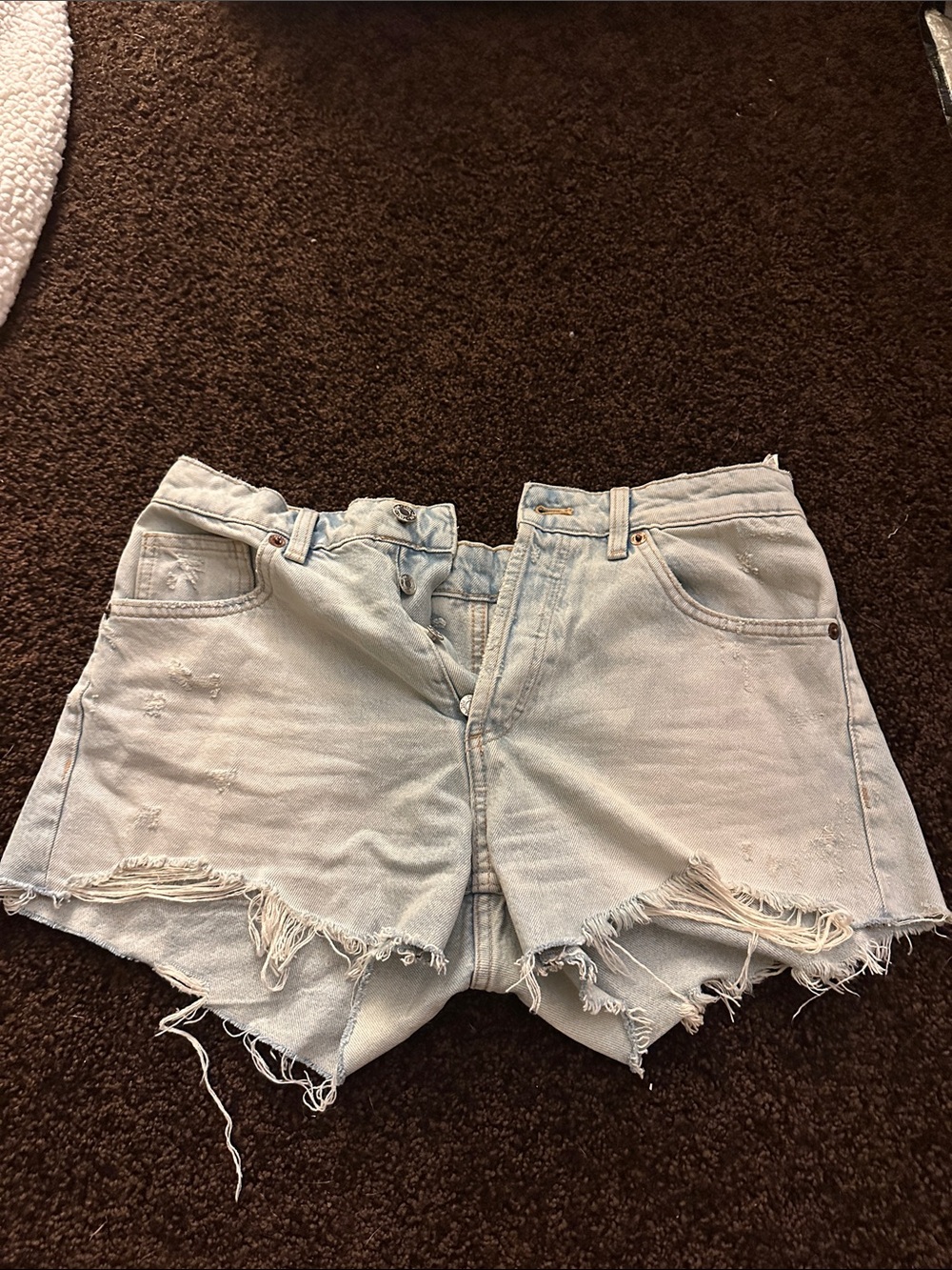 Zara Light Blue Distressed Denim Shorts